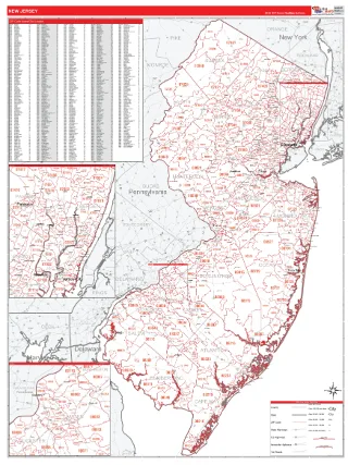 New Jersey RedLine style ZIP Code wall map