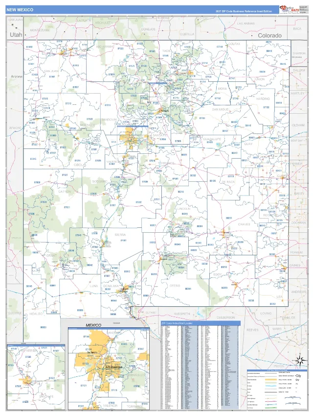 New Mexico State ZIP Code Wall Map, Business Reference style