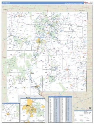 New Mexico Business Reference style ZIP Code wall map