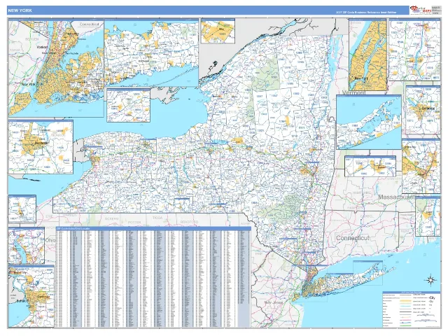 New York State ZIP Code Wall Map, Business Reference style