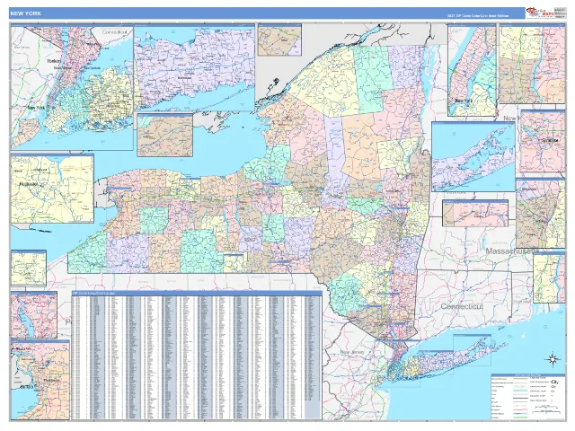 New York State ZIP Code Wall Map, ColorCast style