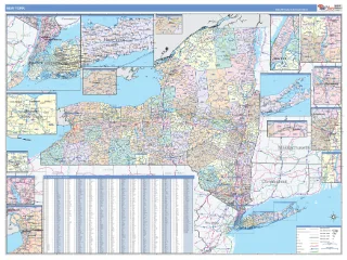 New York ColorCast style ZIP Code wall map