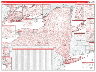 New York RedLine style ZIP Code wall map