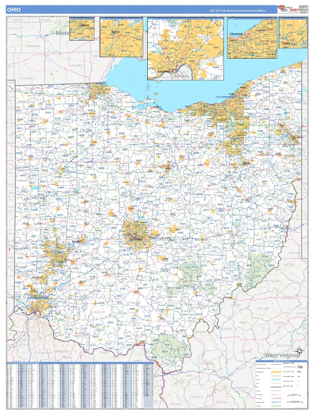 Ohio State ZIP Code Wall Map, Business Reference style