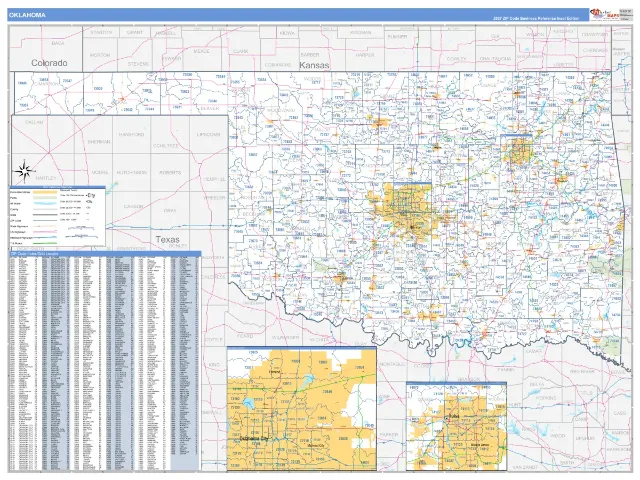 Oklahoma State ZIP Code Wall Map, Business Reference style