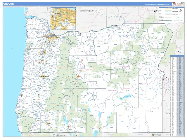 Oregon State ZIP Code Wall Map, Business Reference style