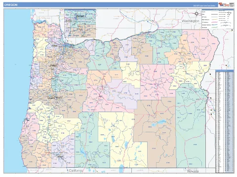 Oregon ZIP Code wall map in the ColorCast Style