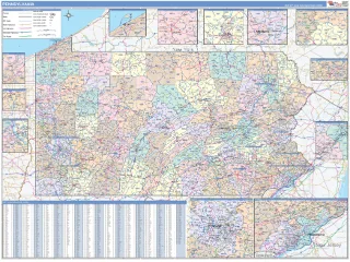Pennsylvania ColorCast style ZIP Code wall map