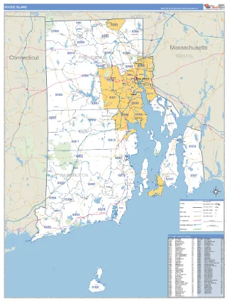 Rhode Island Business Reference style ZIP Code wall map