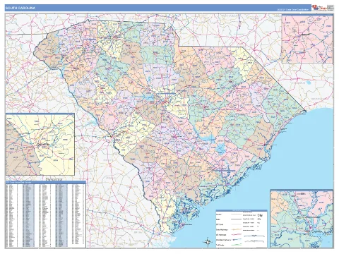 South Carolina ZIP Code wall map in the ColorCast Style