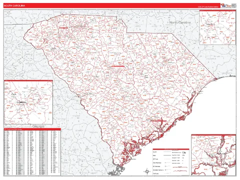 South Carolina ZIP Code wall map in the RedLine Style
