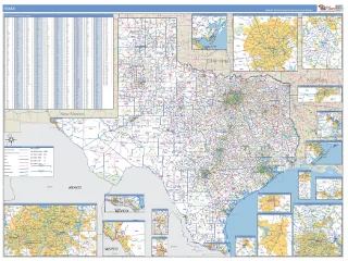 Texas Business Reference style ZIP Code wall map