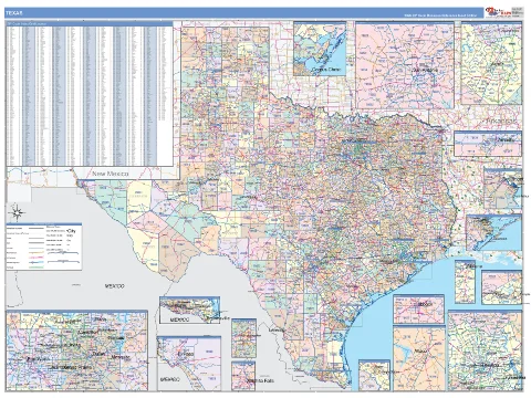 Texas ZIP Code wall map in the ColorCast Style