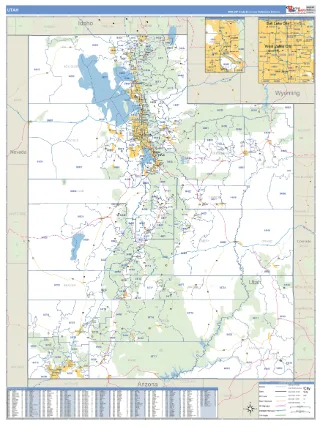Utah Business Reference style ZIP Code wall map