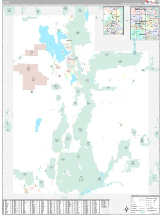 Utah Classic style ZIP Code wall map