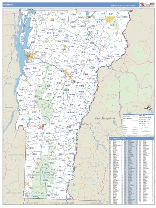 Vermont Business Reference style ZIP Code wall map