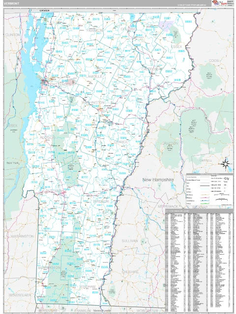 Vermont ZIP Code wall map in the Classic Style