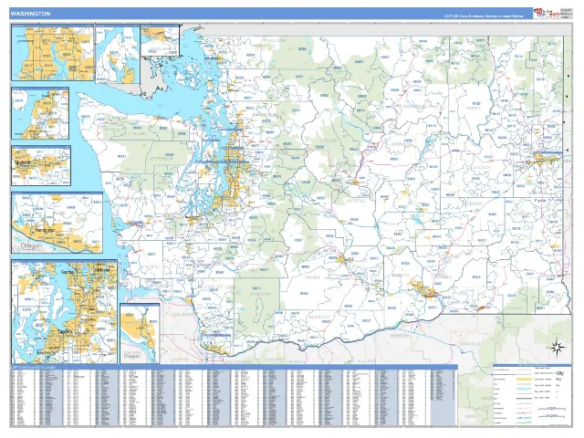 Washington State ZIP Code Wall Map, Business Reference style