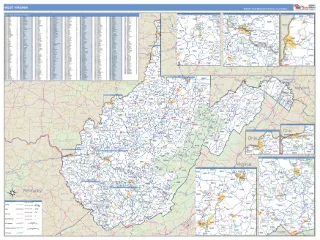 West Virginia Business Reference style ZIP Code wall map