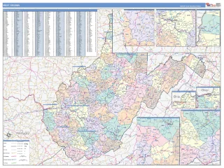West Virginia ColorCast style ZIP Code wall map