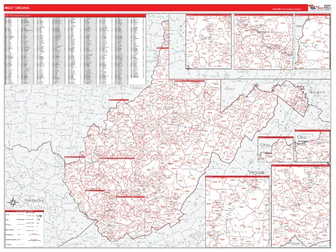 West Virginia ZIP Code wall map in the RedLine Style