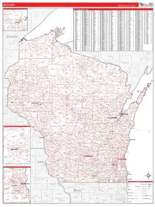 Wisconsin RedLine style ZIP Code wall map