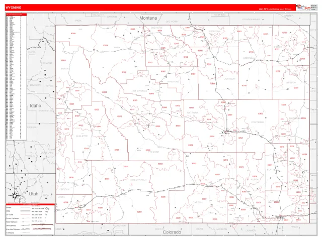 Wyoming State ZIP Code Wall Map, RedLine style